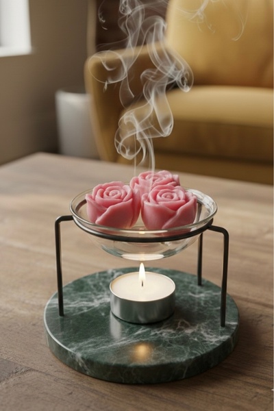 CeyShe Yoğun Gül Kokulu %100 Soya Wax 84 gr Vegan 9 Adet Gül Tablet Buhurdalı...