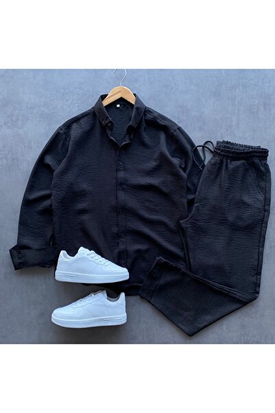 THANBUTİK طقم قميص وبنطلون من الكتان من كرينكل مكون من قطعتين