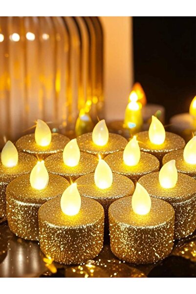 Qniceone شموع الشاي LED، 24 عبوة من شموع LED الذهبية، شموع بدون لهب، شموع شاي...