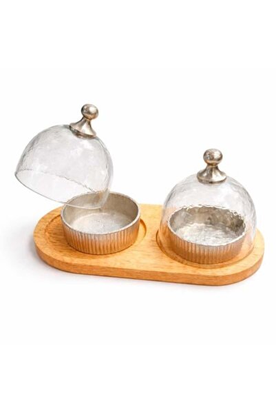 Generic Date and Nuts Serving Set with Glass Lid and Wooden Base