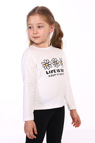 Toontoy Tricou cu mânecă lungă și decolteu tip crew, imprimat, pentru fete