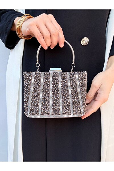 Çanta Trend Women's Stone-Embellished Handbag and Long Chain Strap Bucket Mod...