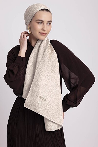 Ayshara Bengi Monogram Plain Patterned Double-Sided Shawl - Pale Beige