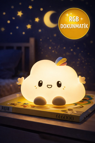 TOYFEST Dokunmatik RGB Sevimli Bulut Gece Lambası Bebek Çocuk Odası Uyku Işığ...