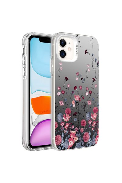 Generic Brand حافظة صلبة فضية منقوشة متوافقة مع هاتف iPhone 12 - زهرة