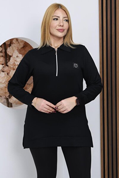 Siyezen Plus Size Polo Neck Sweatshirt