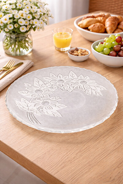 OEM Floral Glass Plate CHR 12S, 30 cm, Sheer Matt, Fruit / Dessert Serving