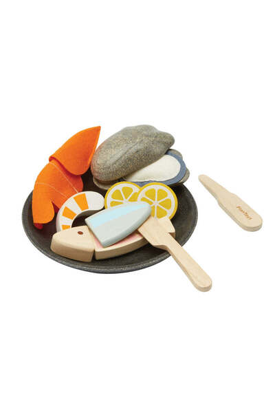 PLANTOYS Seafood Platter — Wooden Pretend Play Food Set