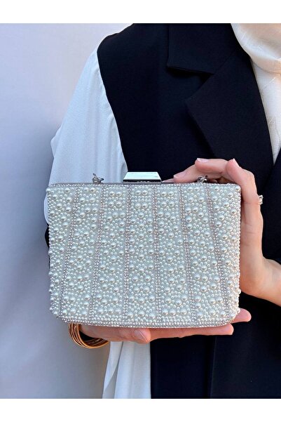 Çanta Trend Women's Stone-Embellished Handbag and Long Chain Strap Bucket Mod...