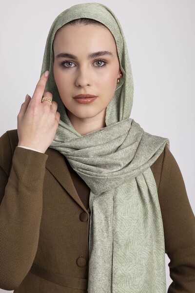 Ayshara Bengi Monogram Plain Patterned Double-Sided Shawl - Water Green