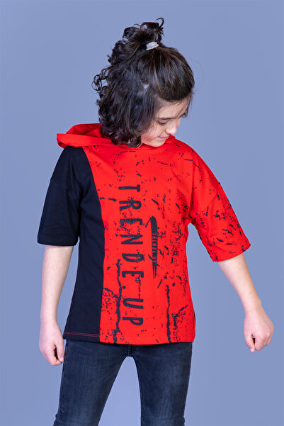 Toontoy Tricou cu mânecă scurtă și glugă imprimată pentru băieți