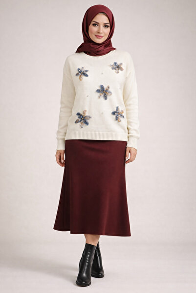 AVSARWEAR Women's Tulle Floral Detailed Skirt Top Knitwear Sweater