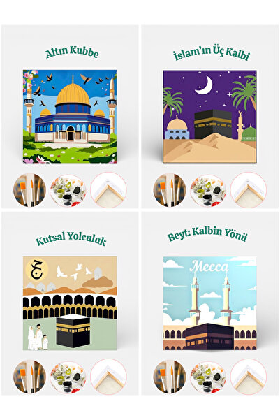 TT ART Sayılarla Boyama 4’lü Set 20X20 cm Ramazan Özel Tuval Seti Fırça Boya ...