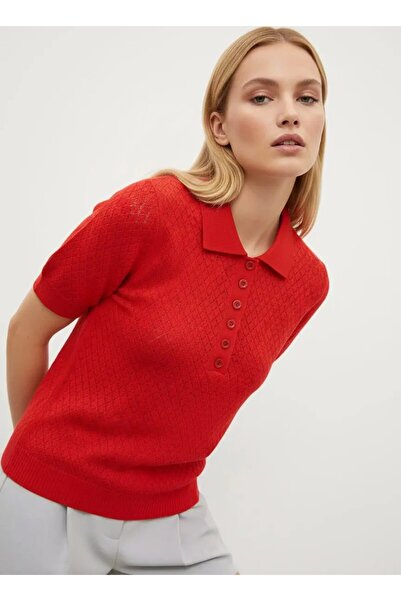 Park Karon Women's Polo Collar Button Detail Openwork Knitwear Sweater 12193