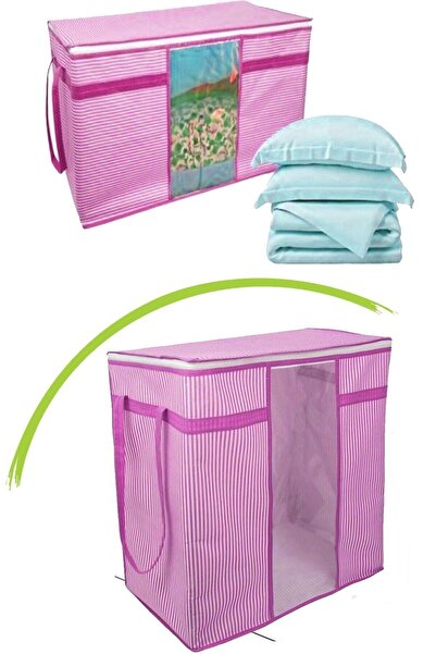 Lisinya Storage Container with Window - Pink and White Striped - Tygoo