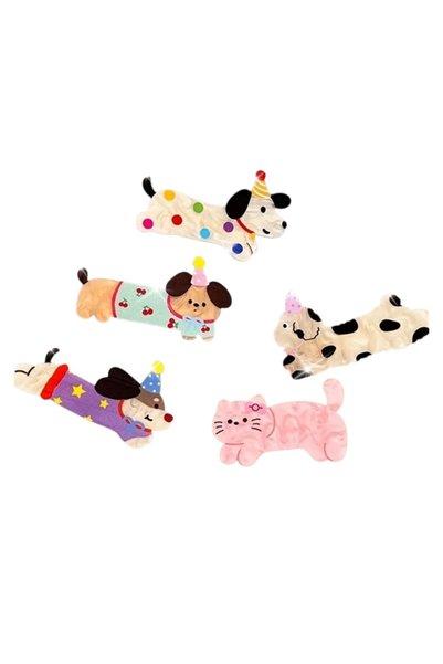 Butik Kedi ve Köpek Figürlü 2'li Saç Klipsleri