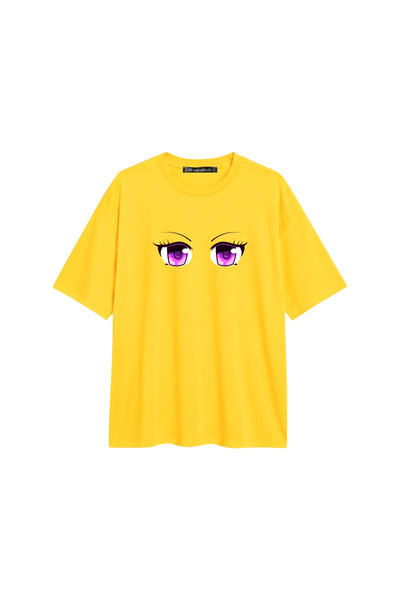 CİNEMA MODA تيشيرت مانغا آي V2 مطبوع بقصة مريحة 30/1 للجنسين باللون الأصفر