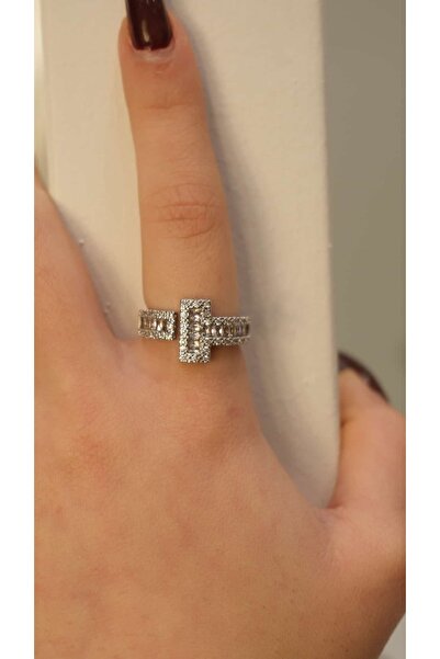 Jerie Silver Zircon Stone t Model Front Adjustable Ring