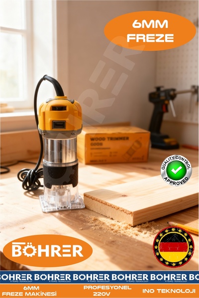 BÖHRER 2600 WATT MİNİ 6MM DEVİR AYARLI FORMİKA TRAŞLAMA ELEKTRİKLİ FREZE MAKİ...