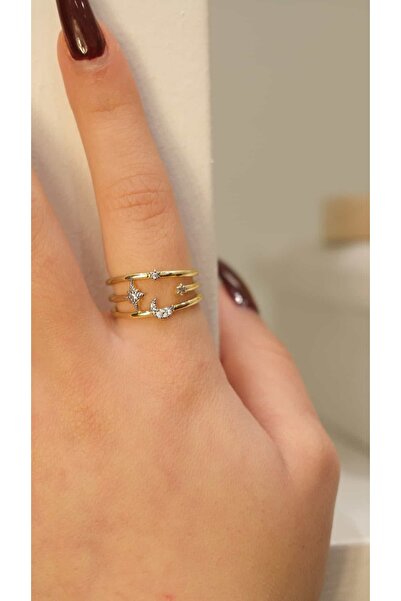Jerie Gold Moon and Star Figure Adjustable Ring