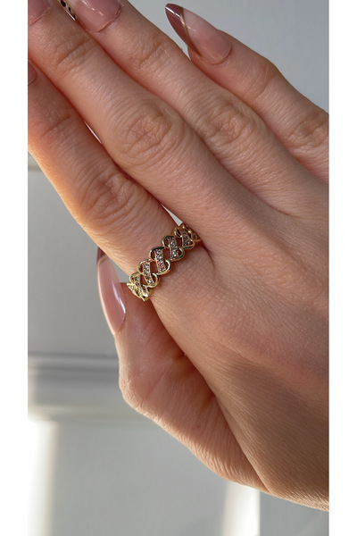 XUPING JEWELRY Luna Taşlı Zincir Form Gold Yüzük – Şık ve Dikkat Çekici Model