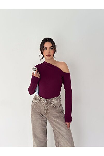 gozdefashion Women's Boat Neck Blouse with Gathered Shoulder Detail