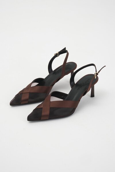 Mio Gusto Alexandra Brown Satin Mesh Women's Heeled Shoes