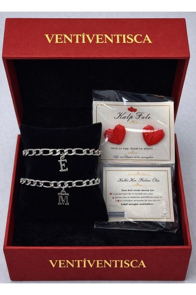 VENTİ VENTİSCA Çelik Çift Harfli Bileklik İle Çift Kalp Özel Sözler çikar Sev...