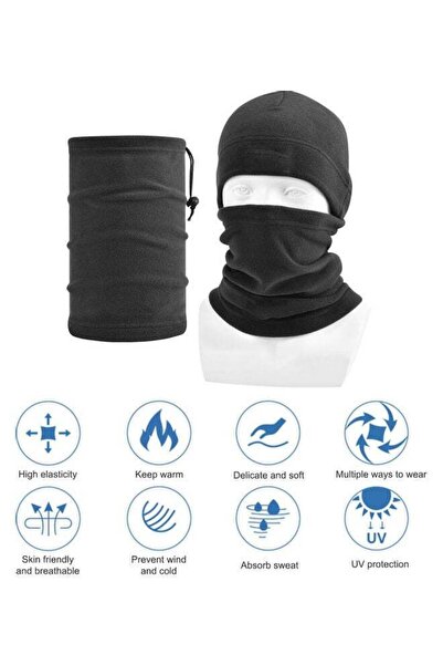 Shopi طقم قبعة صوف الفليس سميكة دافئة ووشاح طويل من قطعتين من مونتاكي، مناسب ...