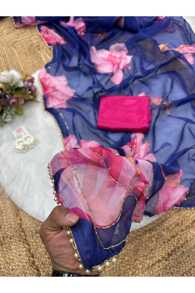 MYSMAR Blue Silk Saree - FFT5665 | Blue