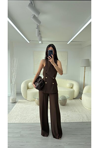 LUUNA STORE Aura Asymmetric Collar Premium Suit - Brown