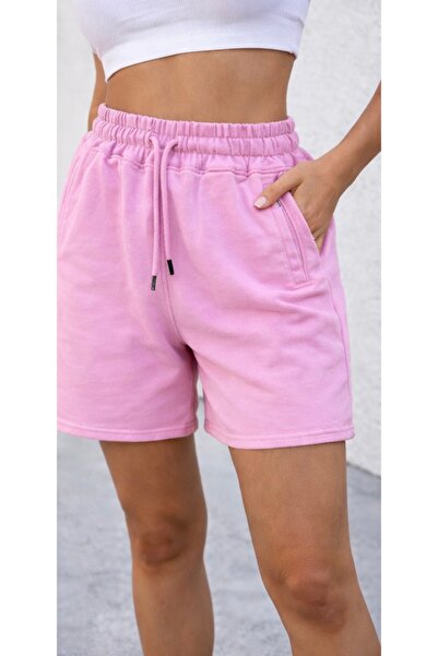 Basics&More Women's Cotton Above-Knee Pink Shorts
