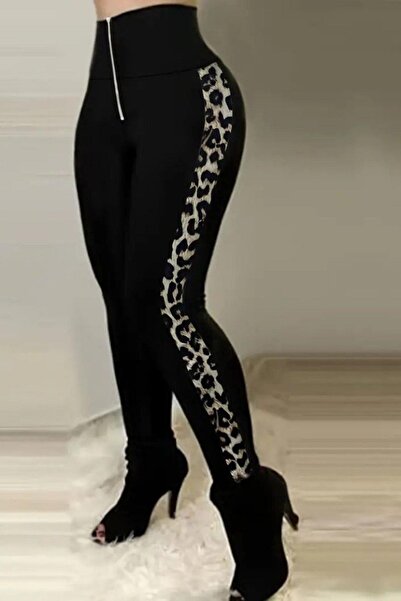 Mossta High Waist Diving Tights with Front Zipper - Leopard