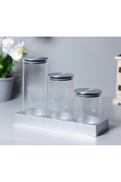 Generic Glass Storage Jar Set with Stainless Steel Lids