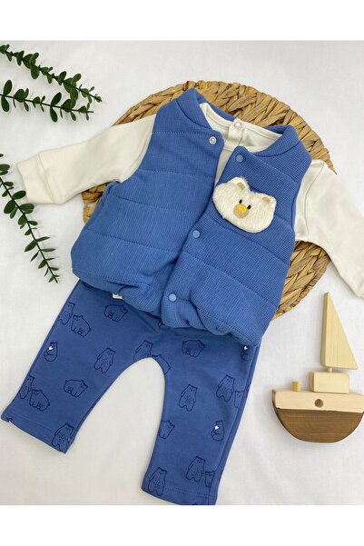 air baby ŞİŞME AYICIK DETAYLI 3’LÜ YELEK TAKIM ERKEK BEBEK BAYRAMLIK YENİDOĞAN