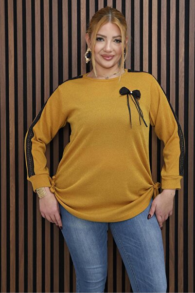 Siyezen Plus Size Ribbon Detailed Sweater with Tie Sides