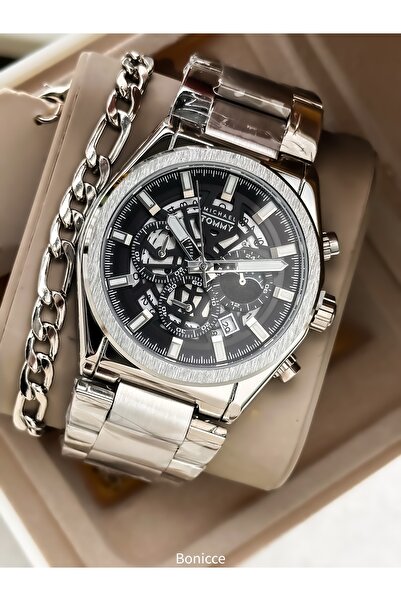 Bonicce Michael Tommy Model, Silver Color Steel Cord, Black Dial Vip Men's Wr...