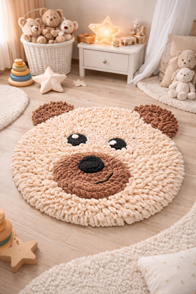 DUYGUNUN DÜKKANI Ayıcık Tasarım El Örgüsü Çocuk Odası Halısı 🧸🤎 Oyun halısı...