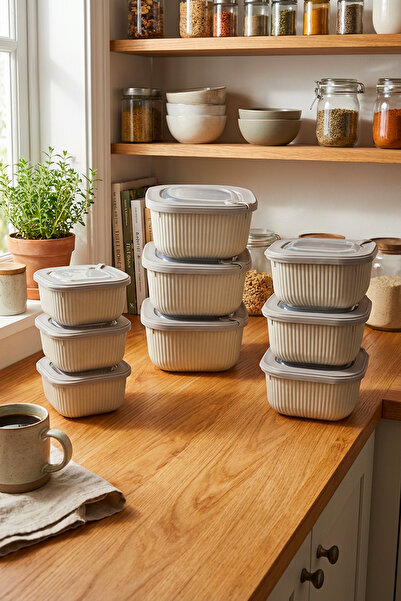 Homekolik Set of 9 Square Beige Storage Containers – 3 × (1750 1050 600) – Su...