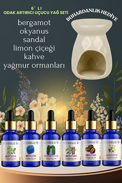 Cosmarie 6'lı Aromatik Odak Artırıcı Zihnini Netleştir Uçucu Yağ Seti Buharda...