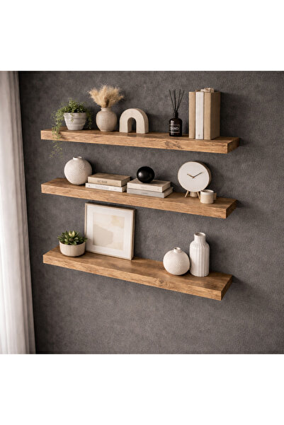 Bladimo Uçan Raf, 3 Adet Uçan Duvar Rafı, Gizli Vidalı - Atlas Çam