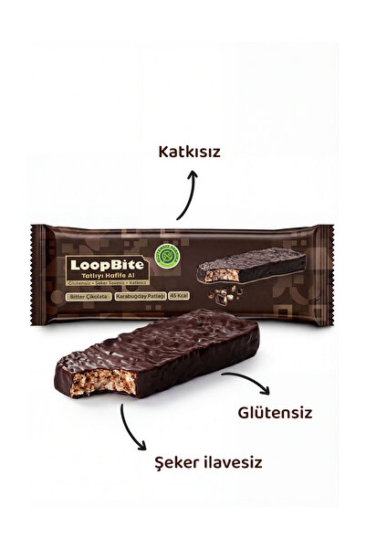 GLUTENSİZ FABRİKA LoopBite Bitter Çikolata Kaplamalı Karabuğday Patlağı 10 G x 5 Paket (Glütensiz & Vegan)