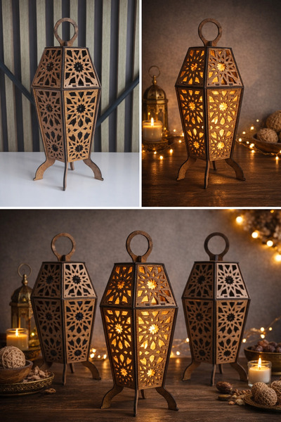 NO NAME ahşap fener, mumluk, ramazan dekoru, masa üstü fener, lazer kesim fen...