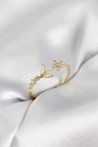 Inure Jewelry خاتم نسائي موديل زهرة مرصع بحجر الزركون باللون الذهبي