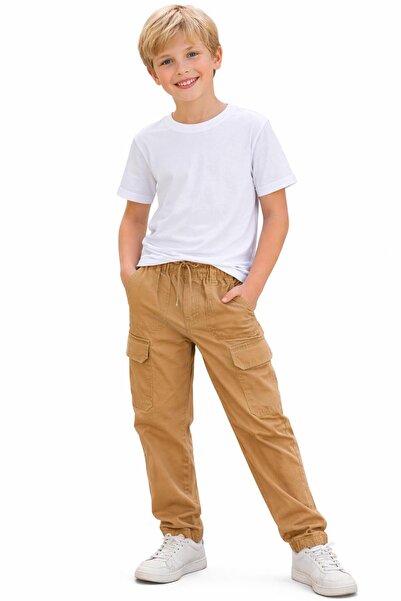 Dmb Παντελόνι Cargo για αγόρια σε μπεζ χρώμα με ελαστική τσέπη στη μέση-76560