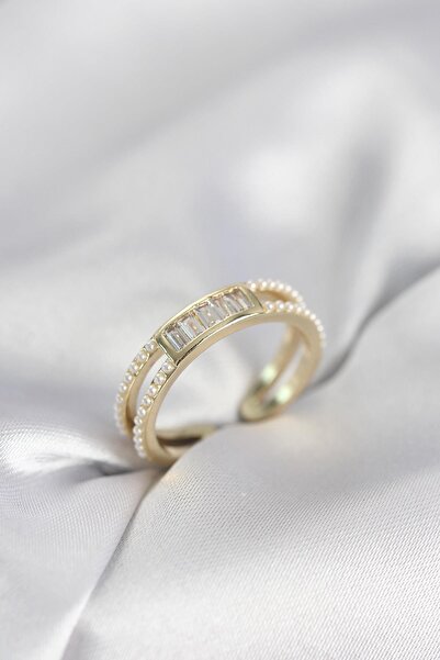 Inure Jewelry Baguette Zircon Stone Gold Color Pearl Women's Ring