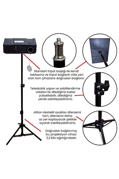 UpWay Çok Amaçlı Teleskobik Sahne, Projeksiyon ve Tablet Standı - 112 cm Teleskobik Tripod