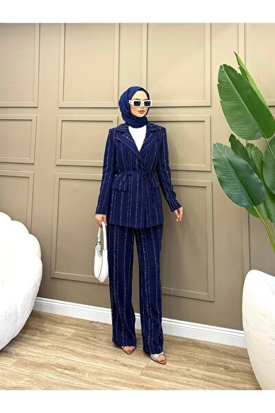 ALLİNOFFİCİAL Taşlı Krep Ceketli Takım