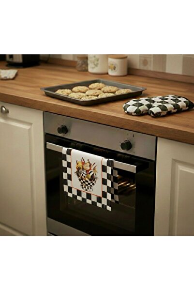 Meryemce Ev Tekstili Damalı Mutfak Seti - Fırın Örtüsü ve Isıya Dayanıklı Fır...