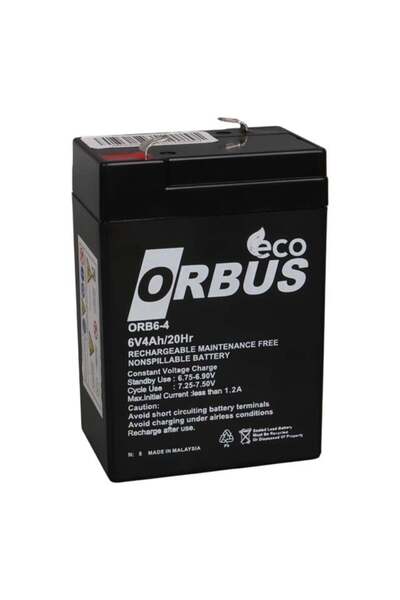 ORBUS Eco ORB6-4 6 Volt 4 Amper Kuru Işıldak Aküsü (70x48x101 Mm)
